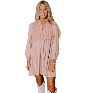 Anniewear Pink Crochet Cotton Dress XL Country Cottagecore Soft girl Flowy NWT